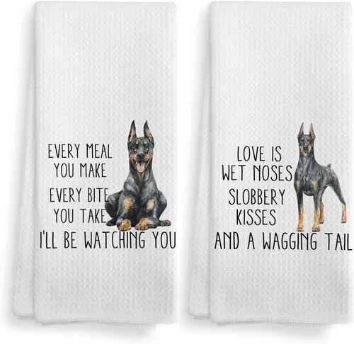 Miniatura 29 de Toallas de cocina y paños de cocina de perro Doberman con purpurina, regalos de mamá de perro Doberman con purpurina para mujeres, juego de 2, 16×24