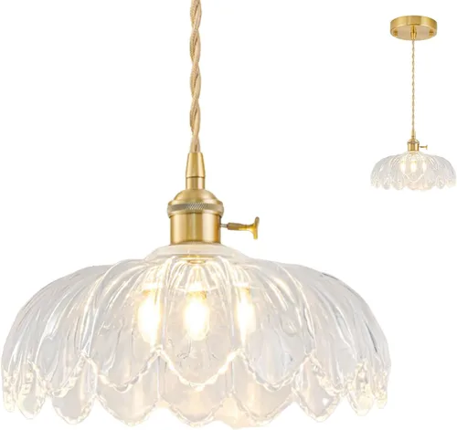 Miniatura 26 de Lámparas colgantes enchufables, lámpara colgante de cristal vintage, mini lámpara colgante de tulipán blanco leche, iluminación colgante para isla