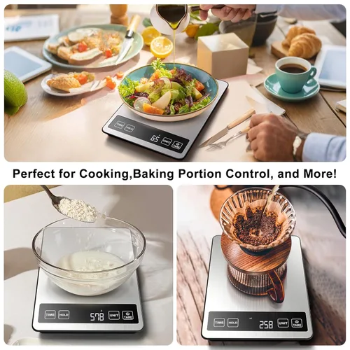 Miniatura 7 de Fuzion Báscula de alimentos, báscula de cocina de 1g/0.1 oz, gramos y onzas, 22 libras, 7 unidades, funciones de tara y temporizador, potencia