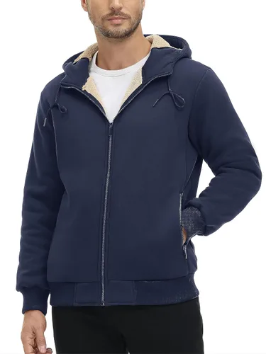 Miniatura 2 de MAGCOMSEN Chaqueta de forro polar con capucha para hombre, con cremallera completa, cálida, mullida, resistente al viento, abrigos de invierno