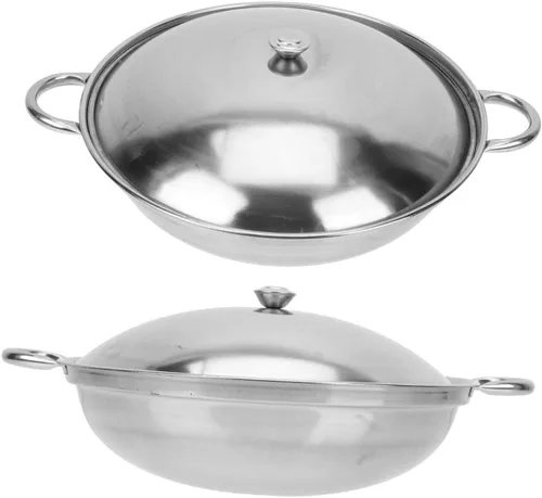 Garneck Olla de acero inoxidable Olla de doble manija Olla caliente Olla seca Resistente al calor Fácil de llevar
