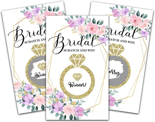 Miniatura 6 de Tarjetas de juego para raspar para despedida de soltera, boletos de lotería nupcial de flores de primavera, ideas de juegos de despedida de soltera