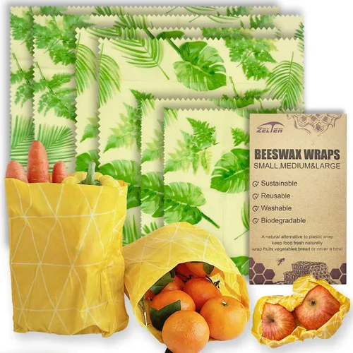 Miniatura 24 de Zelten Envolturas reutilizables de cera de abejas (3 paquetes, 3 tamaños S, M, L) sin plástico y silicona, envoltura ecológica, papel de cera