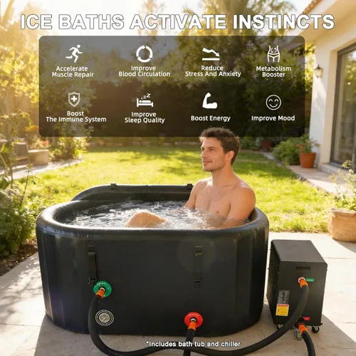 Miniatura 9 de Bañera fría de lujo de 120 galones con enfriador de agua de 2600 W, bañera de hielo portátil para uso en exteriores o interiores, enfriador