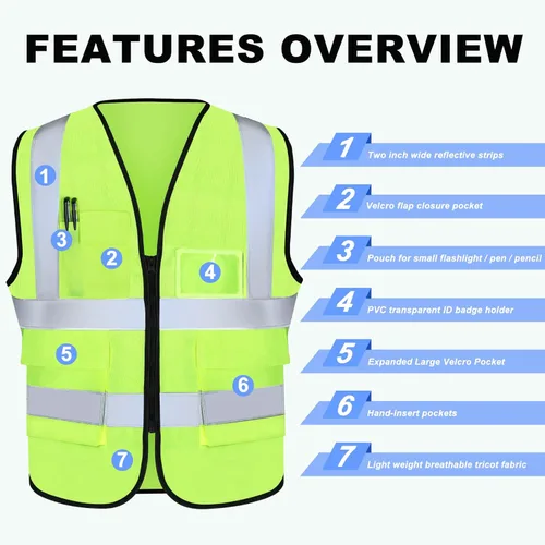 Miniatura 4 de XPCARE Chalecos de seguridad reflectantes para mujeres y hombres, chaleco de seguridad de alta visibilidad con bolsillos y cremallera frontal