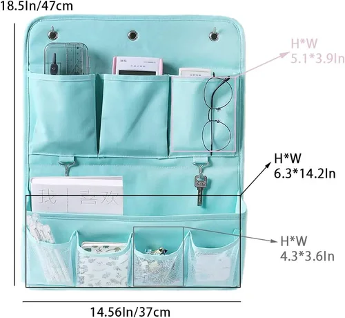 Miniatura 9 de Organizador colgante con bolsillos, bolsa de almacenamiento de pared y puerta con 3 ganchos adhesivos, organizador de almacenamiento colgante