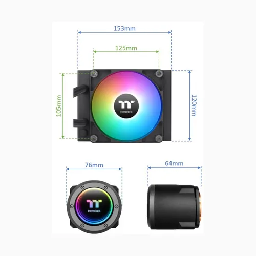 Miniatura 7 de Thermaltake TH120 ARGB Sync V2 Refrigeración líquida de CPU/Enfriador líquido AIO/Ventilador 120mm*1/PWM 500~2000 RPM/Bloque de agua espejo/Control