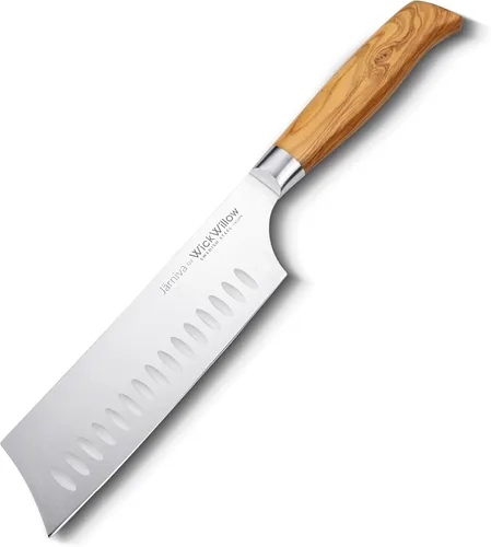 Miniatura 9 de WICKWILLOW Cuchillo Nakiri de 6.5 pulgadas, acero sueco 14C28N con mango de madera de olivo italiano, cuchillo para verduras para cocinar a base