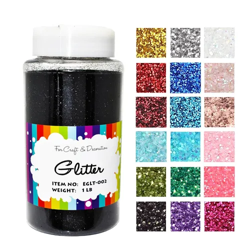 Miniatura 32 de Brillantina gruesa, 18 frascos de colores surtidos para manualidades, cuerpo, maquillaje y purpurina para uñas.