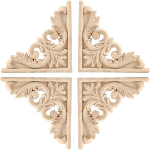 Miniatura 9 de 4PCS Calcomanías de Tallado de Madera para Esquinas Apliques de Madera Sin Pintar Superpuestos DIY Apliques de Muebles de Madera Tallada 2