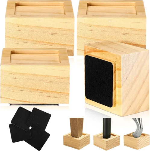 Miniatura 12 de Paquete de 8 elevadores de madera maciza para muebles, altura ajustable de 1 a 4 pulgadas, agujero empotrado antideslizante con 8 tapetes