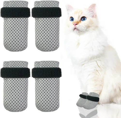 Miniatura 8 de 4 guantes para gatos para evitar arañazos, zapatos de malla transpirable para gatos, guantes ajustables antiarañazos, adecuados para gatos al Negro