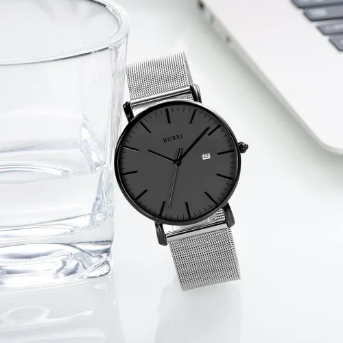 Miniatura 6 de BUREI - Reloj de pulsera analógico para hombre con fecha, extensible de malla de acero inoxidable