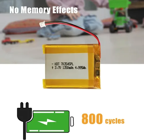 Miniatura 2 de Batería de polímero de litio KBT 3.7V 1350mAh: 703545PL Lipo Baterías de repuesto recargables de iones de litio con conector PH 1.25 JST, conector