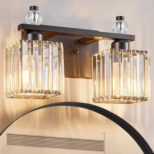 Miniatura 28 de Luces de Tocador de Baño de 3 Luces, Placado Negro, Modernas Luces de Tocador de Cristal para Baño, Luces de Tocador de Cristal para Usar Sobre