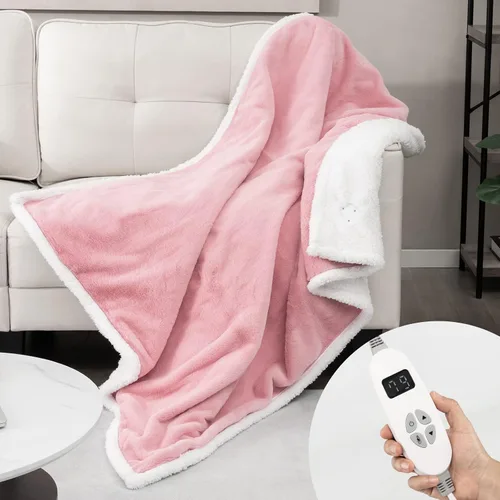 Miniatura 8 de Giantex Manta térmica reversible de sherpa y piel sintética de conejo con 10 niveles de calor, temporizador de 9 horas de apagado automático