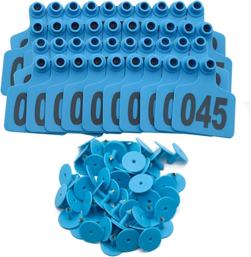 100 etiquetas de oreja de ganado numeradas del 001 al 100, etiqueta de oreja de plástico para vacas, cabras, ovejas, cerdos, identificación de Azul