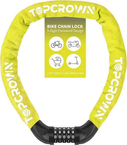 Miniatura 8 de Topcrown Cerradura de cadena para bicicleta, diales digitales de metal mejorados, 3.2 pies de largo, alta seguridad, resistente, antirrobo