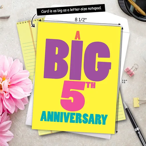 Miniatura 3 de NobleWorks - Tarjeta de felicitación de aniversario de 5ª boda grande de 8.5 x 11 pulgadas - Matrimonio de 5 años con sobre para hombres, mujeres