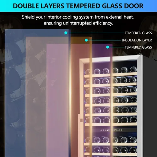 Miniatura 6 de ORYMUSE Refrigerador de vino de doble zona independiente de 175 botellas, refrigerador de vino integrado de gran capacidad de 24 pulgadas