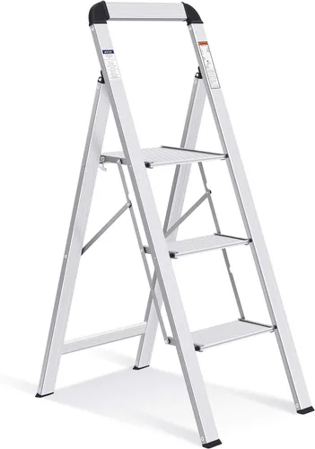 Miniatura 13 de KINGRACK Escalera de escalón, 2 escalones, escalera plegable con pasamanos, escalera antideslizante de seguridad plegable para el hogar, taburete