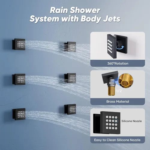 Miniatura 5 de Sistema de ducha termostático, sistema de ducha de cuerpo completo con chorros corporales, sistema de ducha inteligente de cascada de lluvia de 23