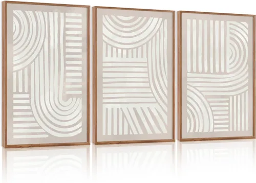 Miniatura 61 de Aryroi Juego de arte de pared en lienzo abstracto grande con marco floral, estilo bohemio, retro, neutro, flores silvestres, arte botánico de flores
