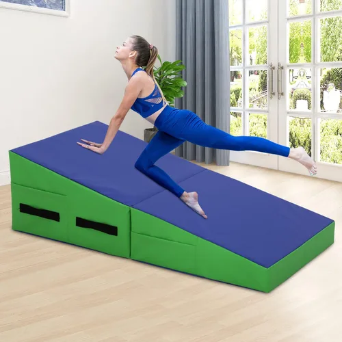 Miniatura 2 de Colchoneta de gimnasia para acrobacias, plegable, con superficie de piel sintética antideslizante y asas, alfombrillas para gimnasia para el hogar