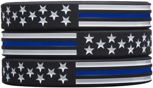Miniatura 3 de Sainstone Pulsera de policía con bandera estadounidense de línea azul fina, juego de pulseras de goma de silicona Blue Lives Matter, apoyo a