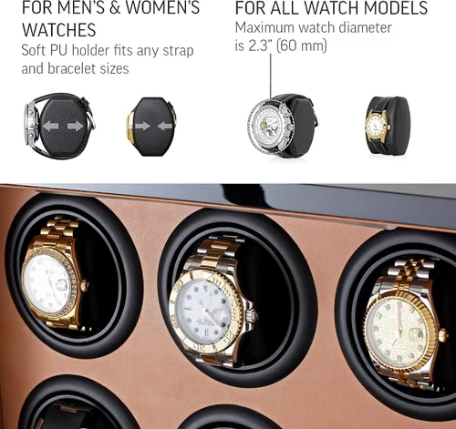 Miniatura 4 de Enrollador de 9 relojes con retroiluminación LED, control remoto, pantalla LCD y 2 compartimentos de almacenamiento para relojes, negro + marrón