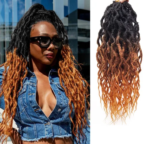 Miniatura 11 de Rastas sintéticas de ganchillo trenzadas, trenzas bohemias de 24 pulgadas, rastas sintéticas ombré, cabello trenzado afro rastas 1B