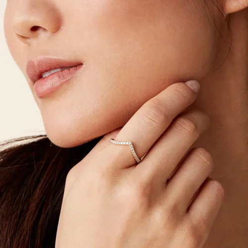 Miniatura 3 de PAVOI 14K Gold Plated Sparkling Wishbone 'V' Ring for Women with Cubic Zirconia
