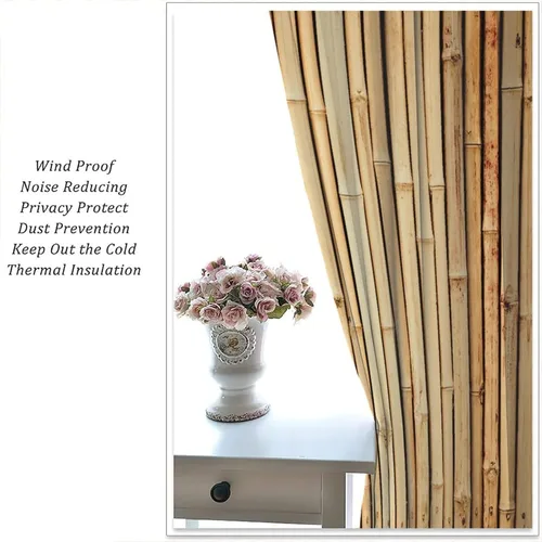 Miniatura 5 de Cortinas con estampado de bambú, tallos y hojas de bambú, temática oriental natural, oscurecimiento de habitación, ventana, ventana, cortina