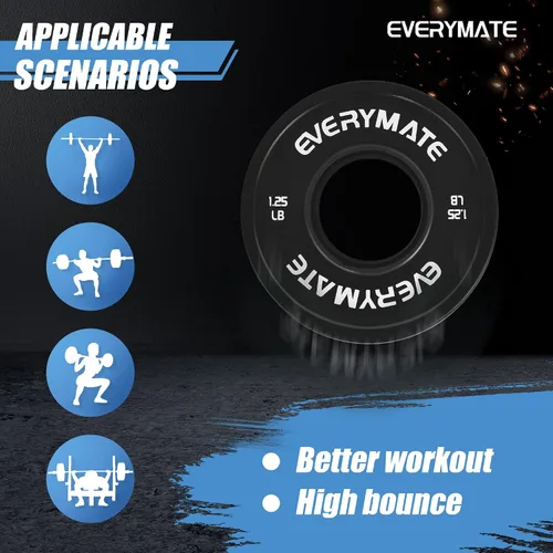 Miniatura 4 de EVERYMATE Juego de placas de peso de cambio negro, 1.25 libras, 2.5 libras, 5 libras, juego de placas olímpicas fraccionarias para entrenamiento