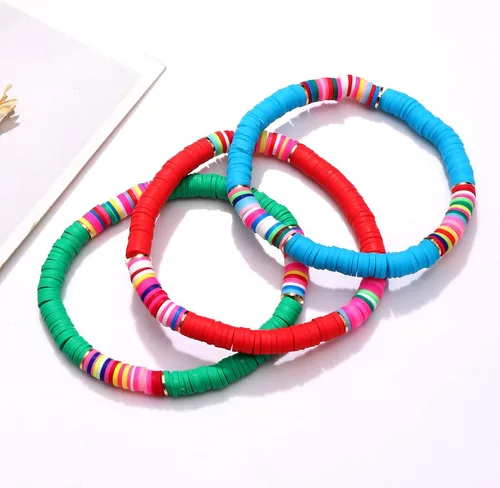 Miniatura 80 de Surfer Heishi - Pulseras apilables para mujer, apilables, de vinilo arcoíris, disco de arcilla, pulseras elásticas para la amistad, joyería bohemia