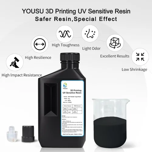 Miniatura 2 de YOUSU Resina de impresora 3D flexible y resistente (Shore 80A), goma suave/TPU como resina de impresión 3D, resina de fotopolímero de curado UV