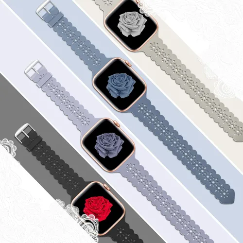 Miniatura 3 de Bandiction - Paquete de 4 correas de silicona de encaje compatibles con Apple Watch de 38mm 40mm 41mm 42mm 44mm 45mm 46mm 49mm, correa delgada