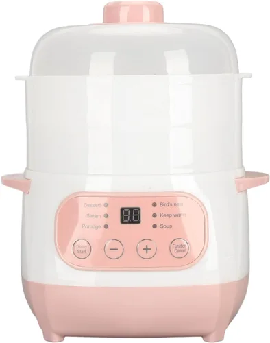 Olla eléctrica para estofado, 1 litro, 200 W, temporizador de citas, olla de cocción lenta inteligente con vaporizador y hervir seco, mini olla