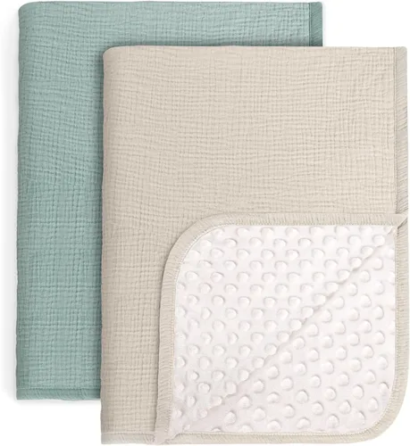 Miniatura 16 de lulumoon Mantas para Bebé Unisex para Recién Nacidos: Respaldo Térmico Minky con Puntos - Manta de Recepción de Muselina para Esenciales de Bebé