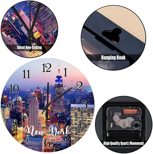 Miniatura 6 de Reloj de pared de la ciudad de Estados Unidos, reloj de pared silencioso sin tictac, reloj de pared redondo de ciudades en los estados de Nueva