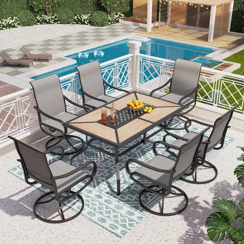 Miniatura 20 de PHI VILLA Juego de comedor de patio de 5 piezas con 4 sillas de comedor giratorias para exteriores y 1 mesa de comedor redonda grande, silla de tela