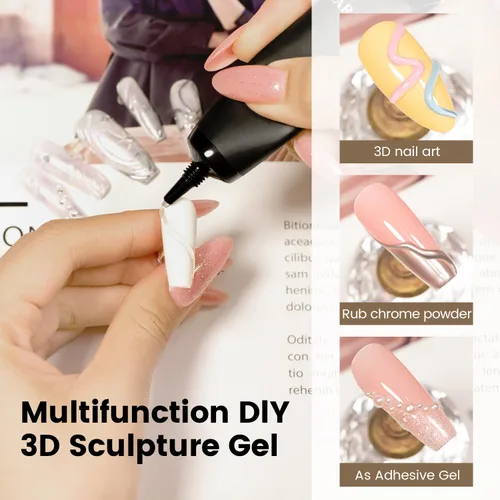 Miniatura 5 de RARJSM Gel de escultura 3D para diseños de arte de uñas, DIY Nail Charms Pegamento de diamantes de imitación 3D Nail Craving GelPolish Pintura