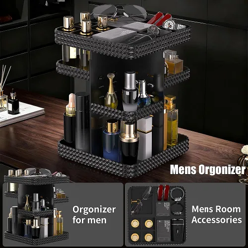 Miniatura 4 de Organizador de maquillaje giratorio de 360°, organizador de perfumes de gran capacidad, almacenamiento de cosméticos, tocador, encimera, se adapta a