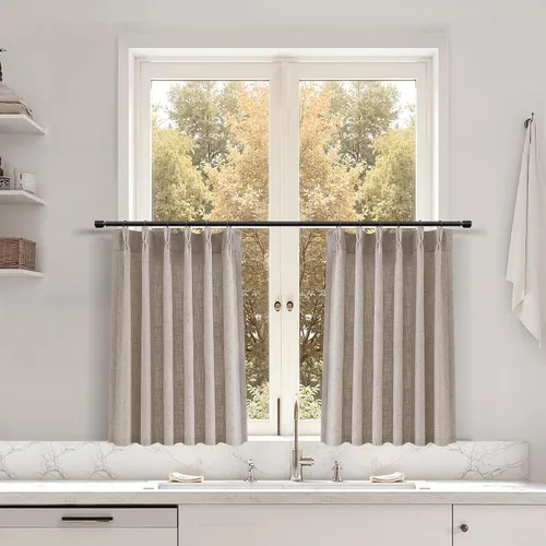 Miniatura 120 de Juego de 2 paneles de cortinas de ventana de cocina beige de 24 pulgadas de largo, con textura de lino, plisadas, filtrantes de luz, semi pequeñas