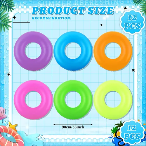 Miniatura 2 de Civaner 12 flotadores inflables para piscina, tubos de natación de neón de 35 pulgadas para adultos, flotadores de piscina a granel para playa