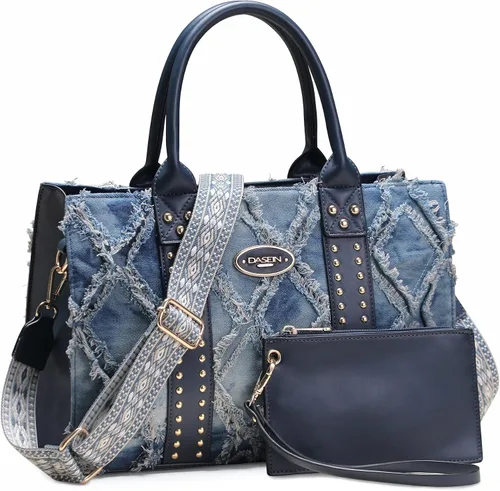 Miniatura 17 de Dasein - Bolsos y carteras de mano para mujer, set de bolso tipo bandolera con asa superior, 3 piezas Beige monograma