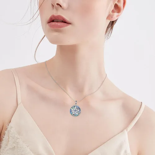 Miniatura 2 de Collar de plata de ley con tetragrammaton para mujeres y hombres, collar con colgante de pentagrama de concha de abulón, amuleto de protección