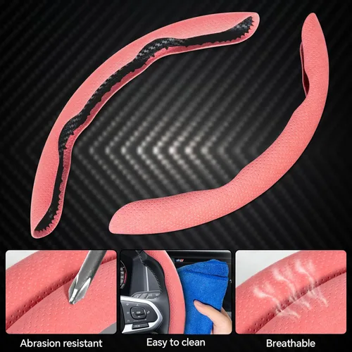 Miniatura 2 de Funda para volante Alcantara de 2 piezas, diseño deportivo dividido para ruedas en forma de D y O, suave al tacto, agarre antideslizante, comodidad