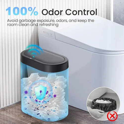Miniatura 5 de jinligogo Paquete de 3 cubos de basura de baño de 5 galones con tapa, sensor de movimiento automático, color negro, cubo de basura delgado e