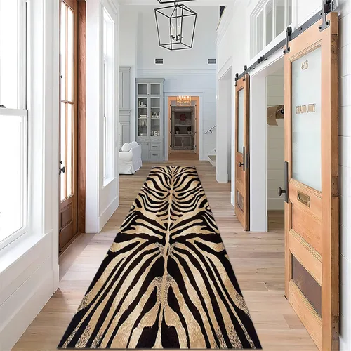 Miniatura 11 de Alfombra de pasillo con estampado de tigre, 2 x 10 pies, alfombra de rayas con estampado de piel de animal, alfombra interior a rayas blancas y 5